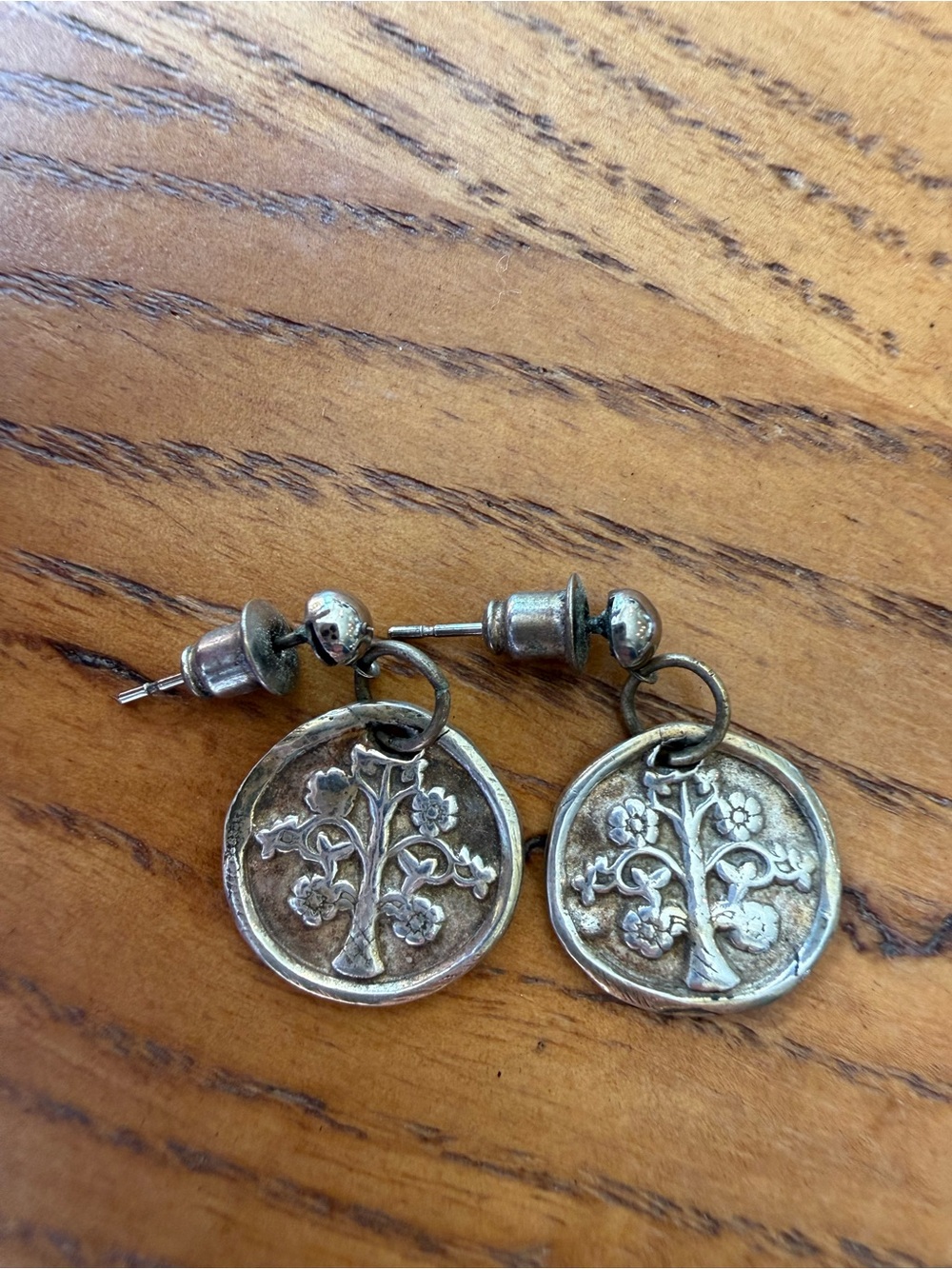 James Avery Silver Floral Tree Disc Drop Earrings